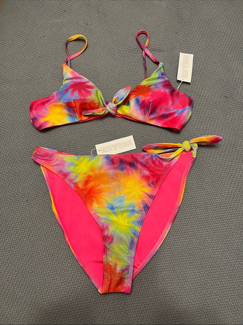 Dippin' Daisy's Multicolor Tie-Dye Bikini with Pink Accents